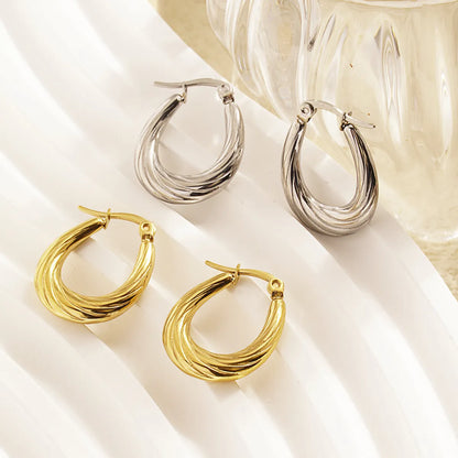 1 Pair Streetwear Stripe Plating Stainless Steel 18k Gold Plated Hoop Earrings