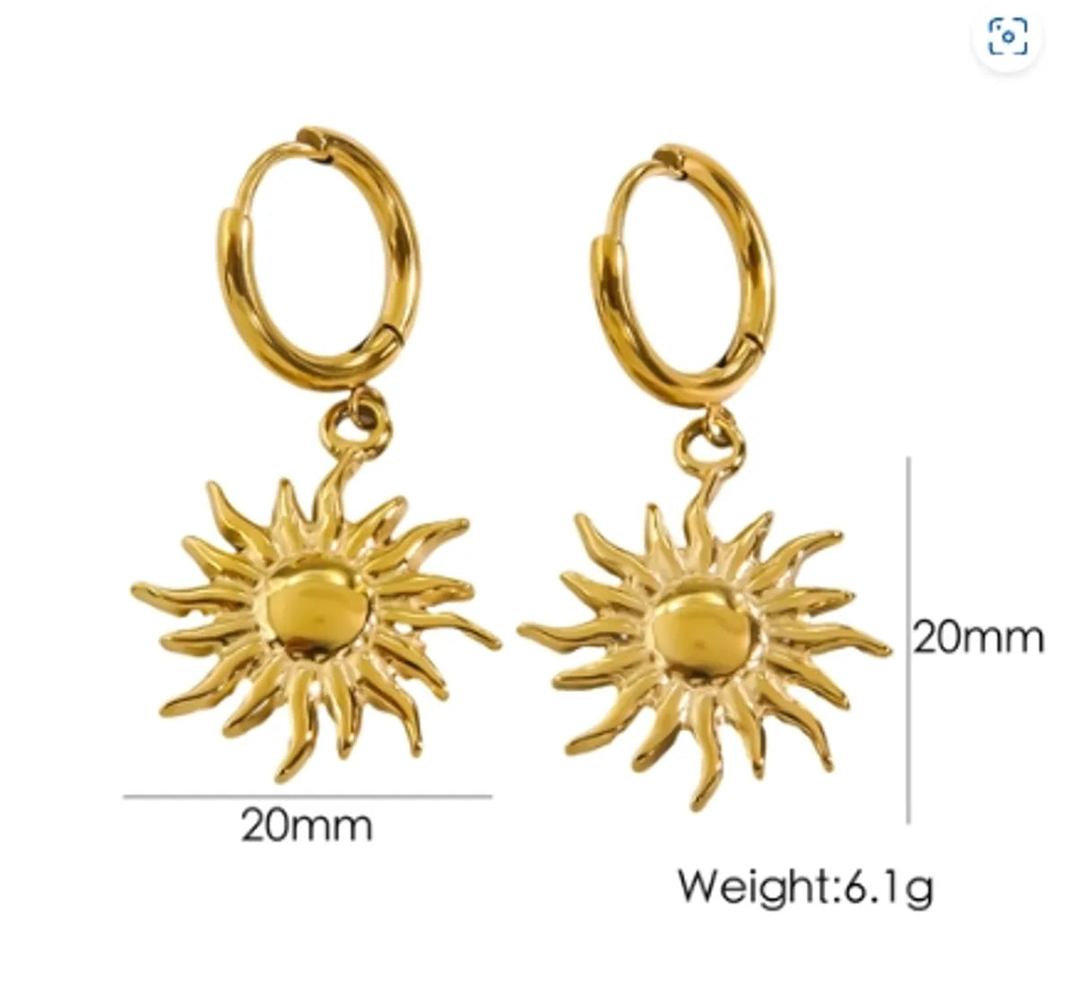 1 Pair Streetwear Sun Plating Stainless Steel 14k Gold Plated Drop Earrings