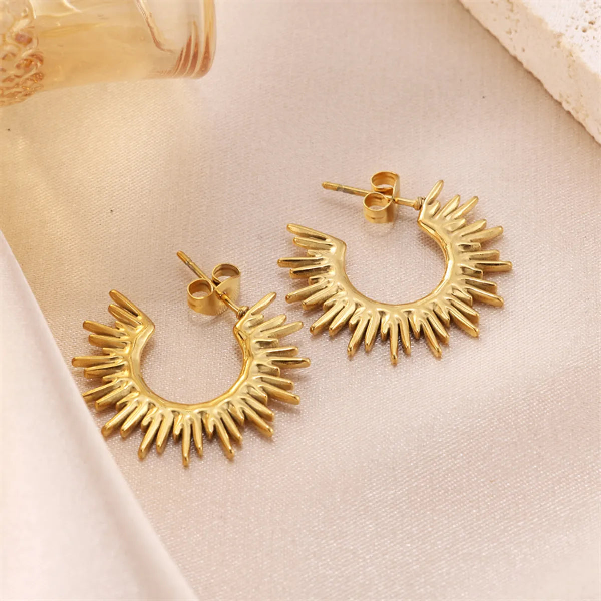 1 Pair Streetwear Sun Plating Stainless Steel 18k Gold Plated Ear Studs