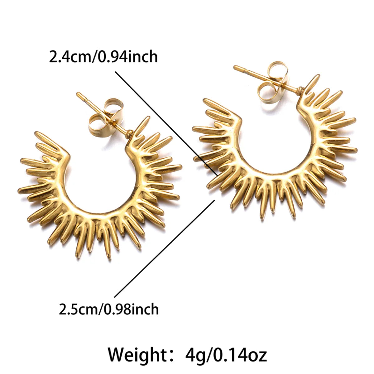 1 Pair Streetwear Sun Plating Stainless Steel 18k Gold Plated Ear Studs