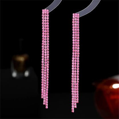 1 Pair Streetwear Tassel Plating Inlay Copper Rhinestones Silver Plated Drop Earrings