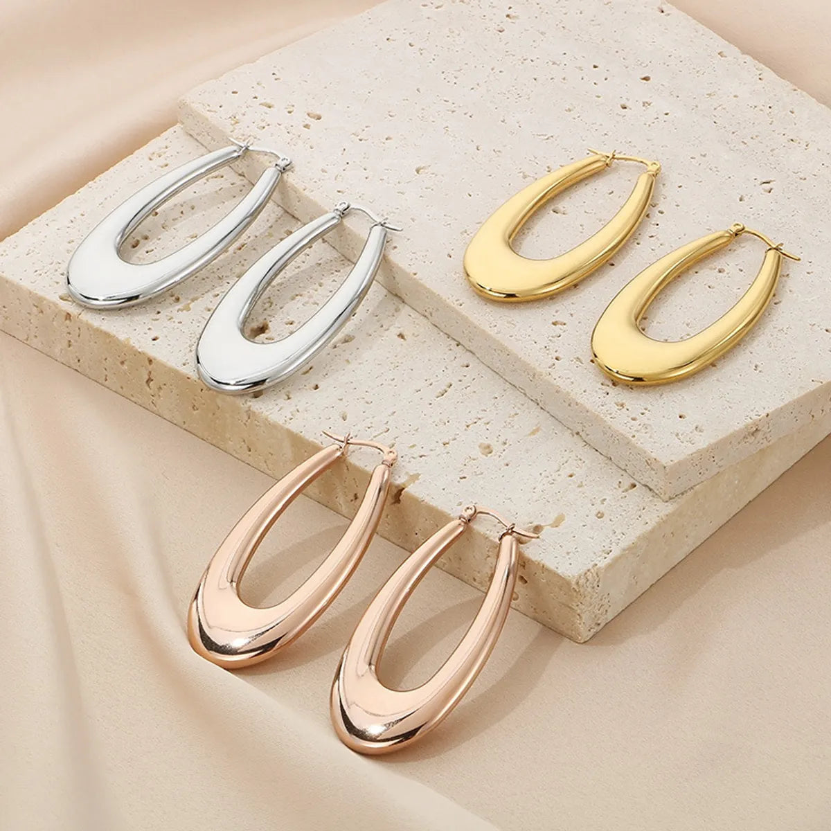 1 Pair Streetwear U Shape Plating Titanium Steel Hoop Earrings Drop Earrings