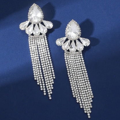 1 Pair Streetwear Water Droplets Tassel Inlay Alloy Artificial Diamond Drop Earrings