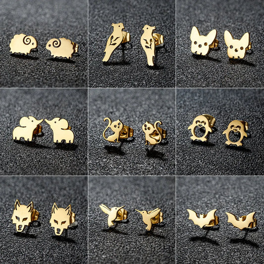 1 Pair Sweet Artistic Animal Irregular Polishing Plating 304 Stainless Steel 18K Gold Plated Ear Studs