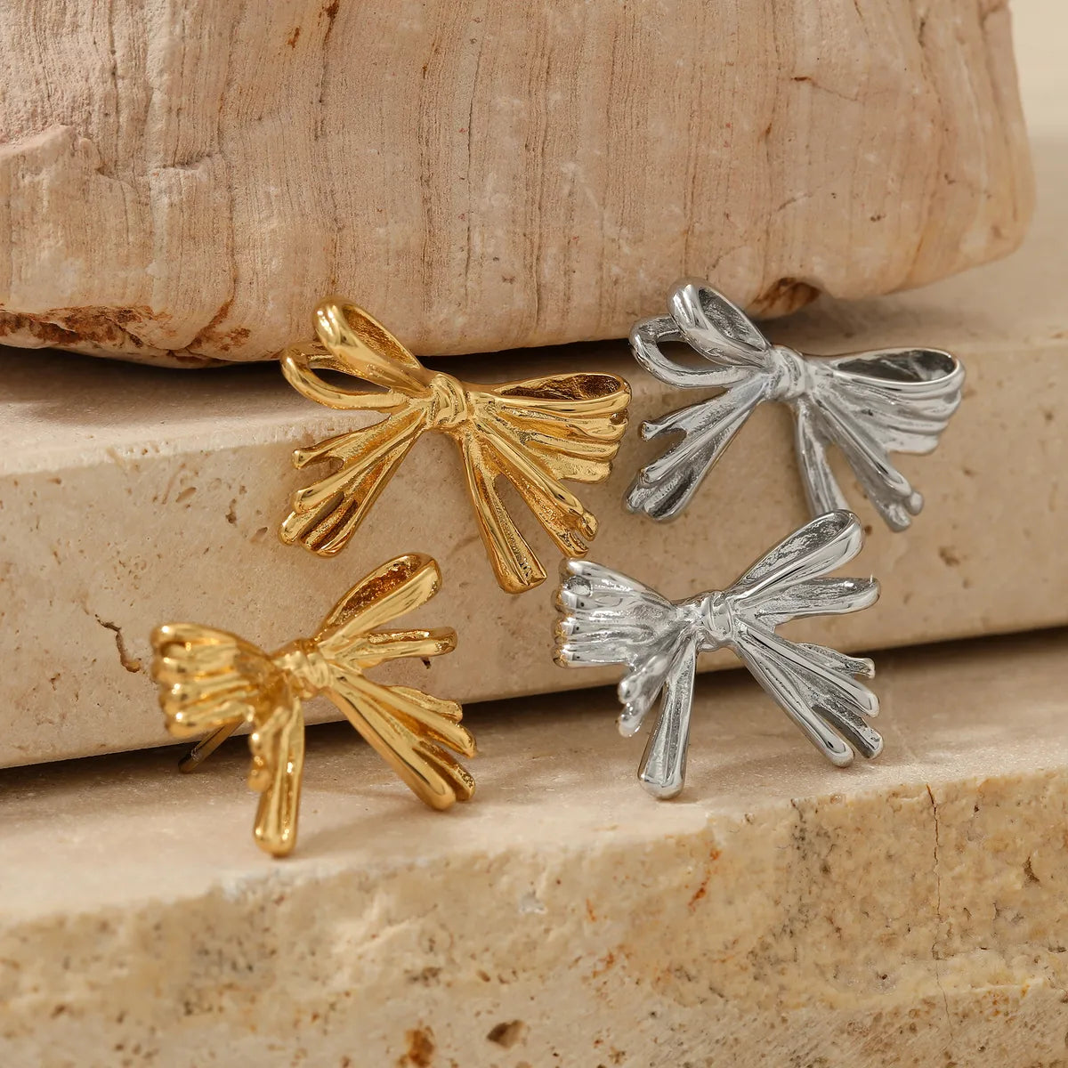 1 Pair Sweet Artistic Bow Knot 304 Stainless Steel 16K Gold Plated White Gold Plated Gold Plated Ear Studs