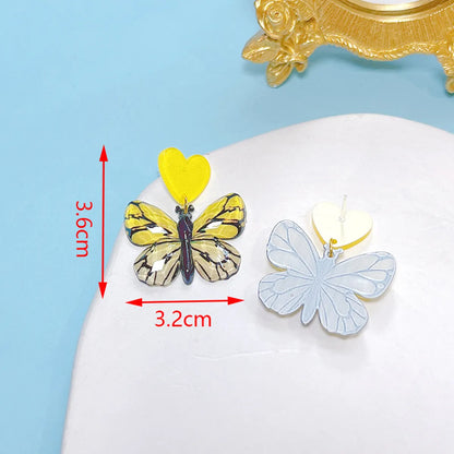 1 Pair Sweet Artistic Gradient Color Heart Shape Butterfly Printing Arylic Drop Earrings