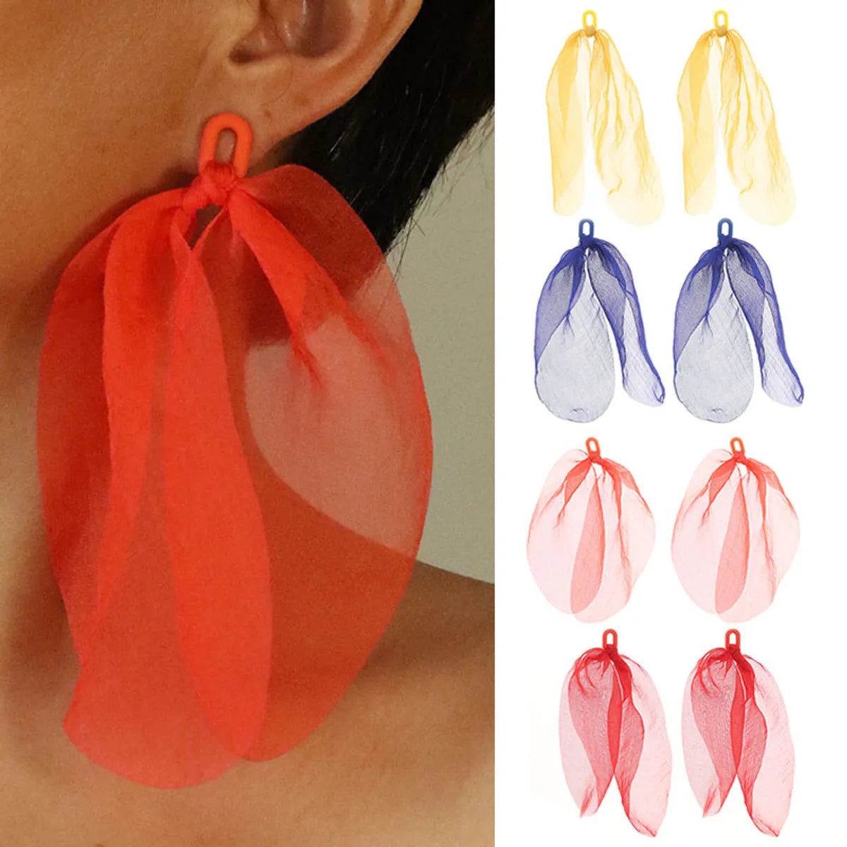 1 Pair Sweet Artistic Solid Color Cloth Drop Earrings