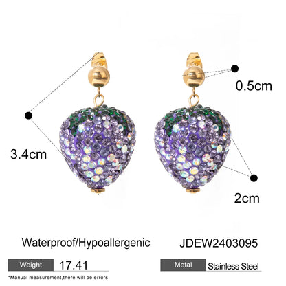 1 Pair Sweet Artistic Strawberry Inlay 304 Stainless Steel Rhinestones 18K Gold Plated Drop Earrings