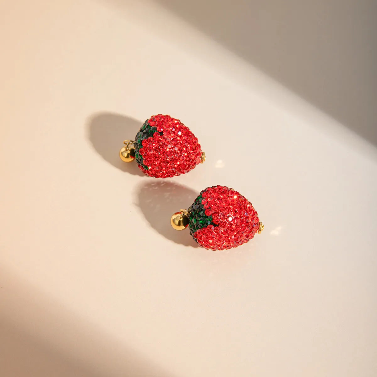 1 Pair Sweet Artistic Strawberry Inlay 304 Stainless Steel Rhinestones 18K Gold Plated Drop Earrings