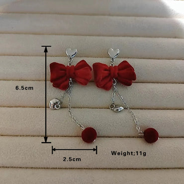 1 Pair Sweet Bow Knot Alloy Flocking Drop Earrings