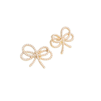 1 Pair Sweet Bow Knot Alloy Imitation Pearl Ear Studs