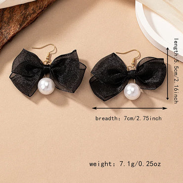 1 Pair Sweet Bow Knot Cloth Drop Earrings