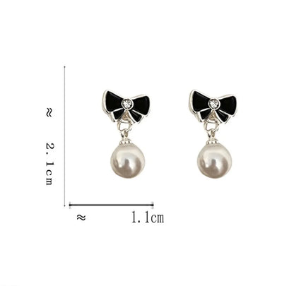 1 Pair Sweet Bow Knot Enamel Imitation Pearl Alloy Drop Earrings