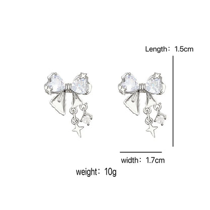 1 Pair Sweet Bow Knot Inlay Alloy Rhinestones Drop Earrings