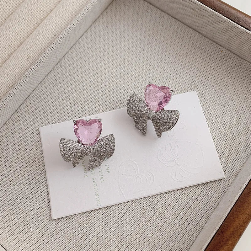 1 Pair Sweet Bow Knot Inlay Alloy Rhinestones Ear Studs