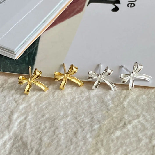 1 Pair Sweet Bow Knot Plating Copper Ear Studs