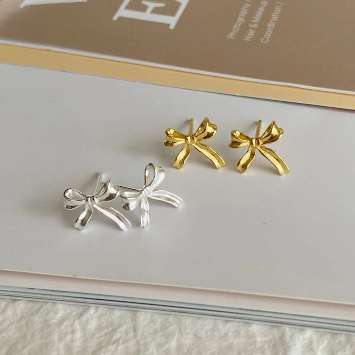 1 Pair Sweet Bow Knot Plating Copper Ear Studs