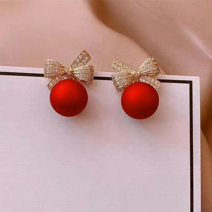 1 Pair Sweet Bow Knot Plating Inlay Alloy Zircon Drop Earrings