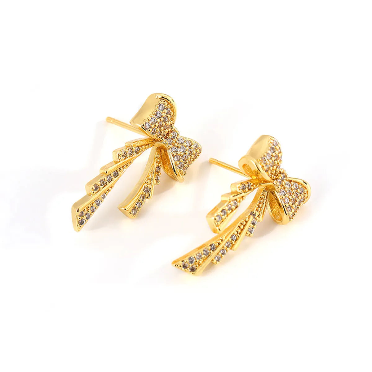 1 Pair Sweet Bow Knot Plating Inlay Copper Zircon Ear Studs