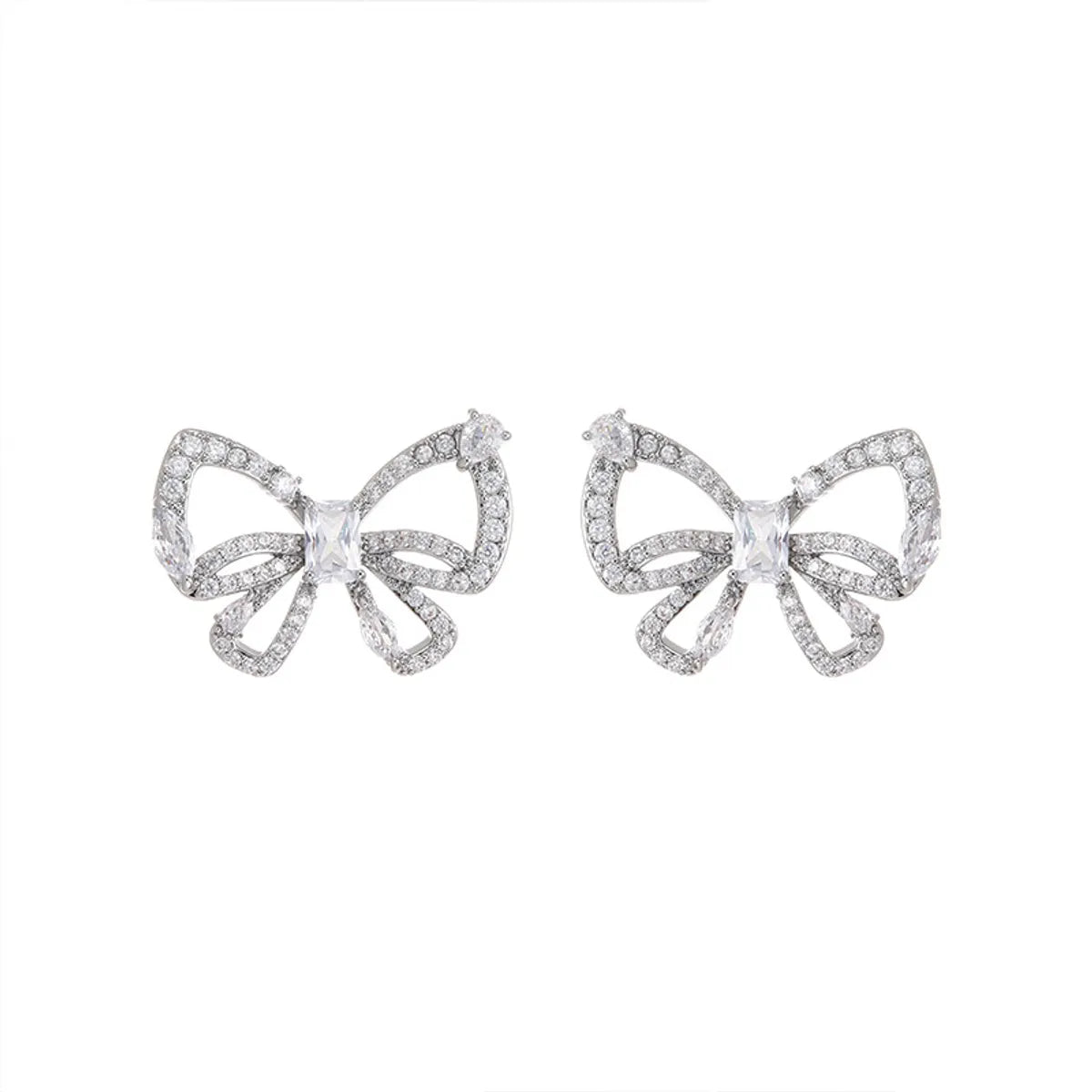 1 Pair Sweet Bow Knot Plating Inlay Copper Zircon Ear Studs