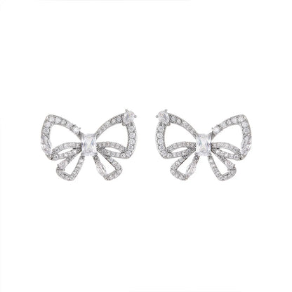 1 Pair Sweet Bow Knot Plating Inlay Copper Zircon Ear Studs