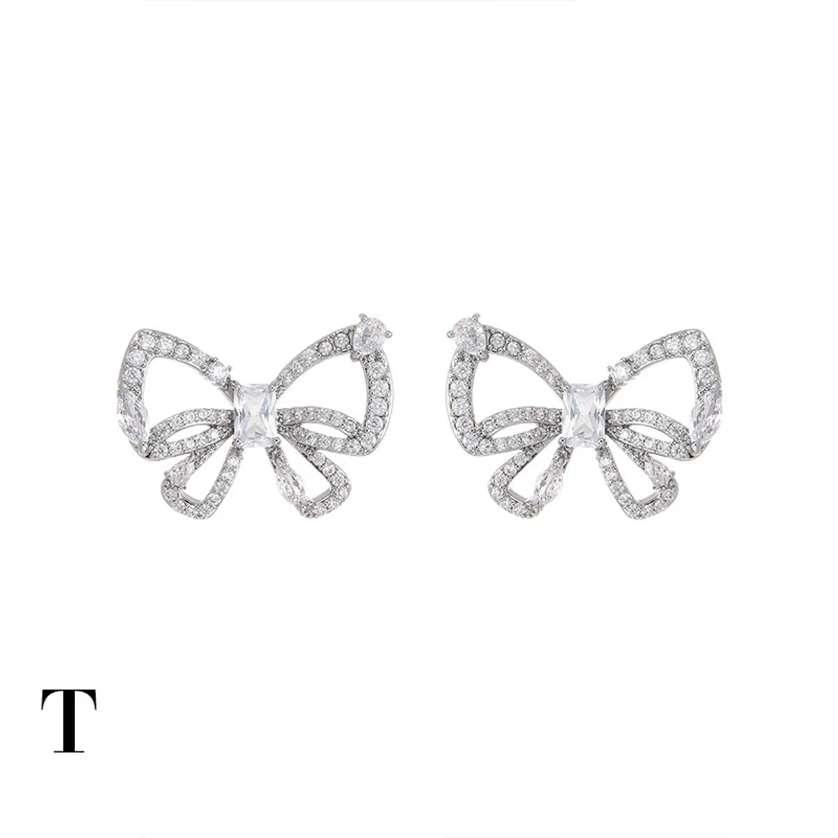 1 Pair Sweet Bow Knot Plating Inlay Copper Zircon Ear Studs