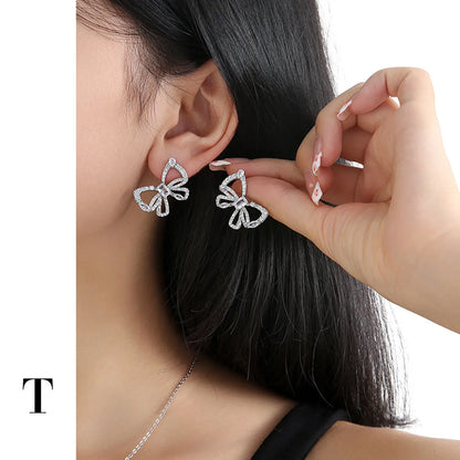 1 Pair Sweet Bow Knot Plating Inlay Copper Zircon Ear Studs