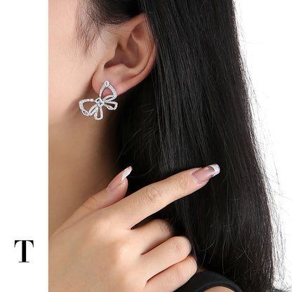 1 Pair Sweet Bow Knot Plating Inlay Copper Zircon Ear Studs