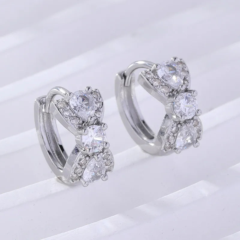 1 Pair Sweet Bow Knot Plating Inlay Copper Zircon K Gold Plated Rhodium Plated Hoop Earrings