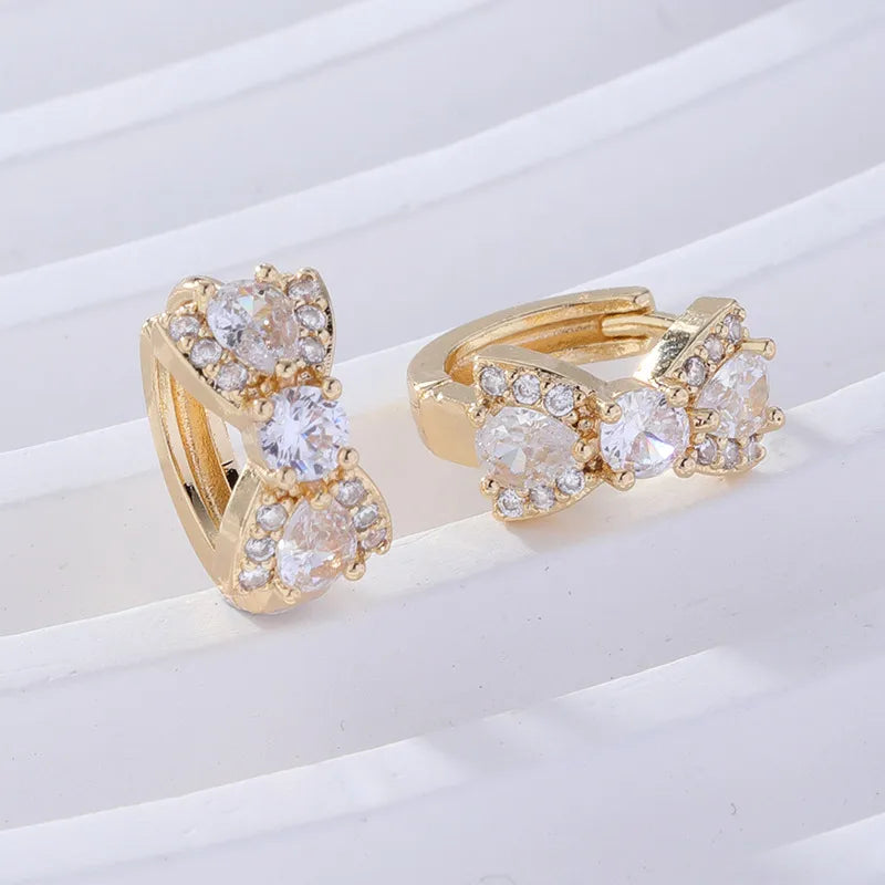 1 Pair Sweet Bow Knot Plating Inlay Copper Zircon K Gold Plated Rhodium Plated Hoop Earrings