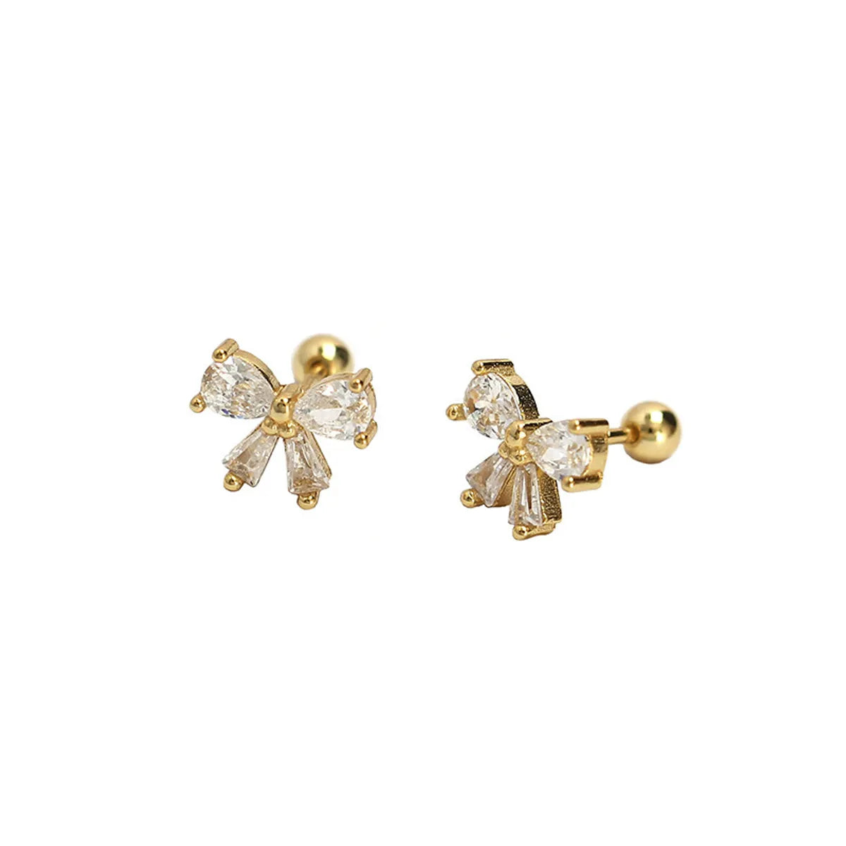 1 Pair Sweet Bow Knot Plating Inlay Sterling Silver Zircon Ear Studs