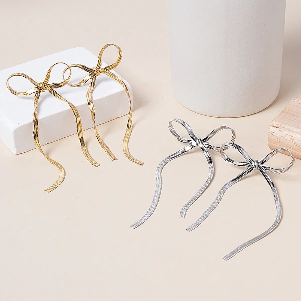 1 Pair Sweet Bow Knot Plating Stainless Steel Drop Earrings