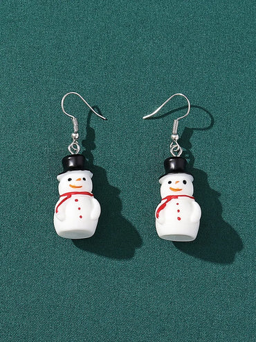 1 Pair Sweet British Style Snowman Three-dimensional Resin Drop Earrings