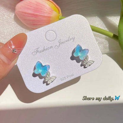 1 Pair Sweet Butterfly Alloy Resin Ear Studs