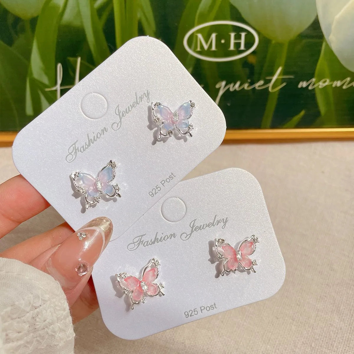 1 Pair Sweet Butterfly Alloy Resin Ear Studs