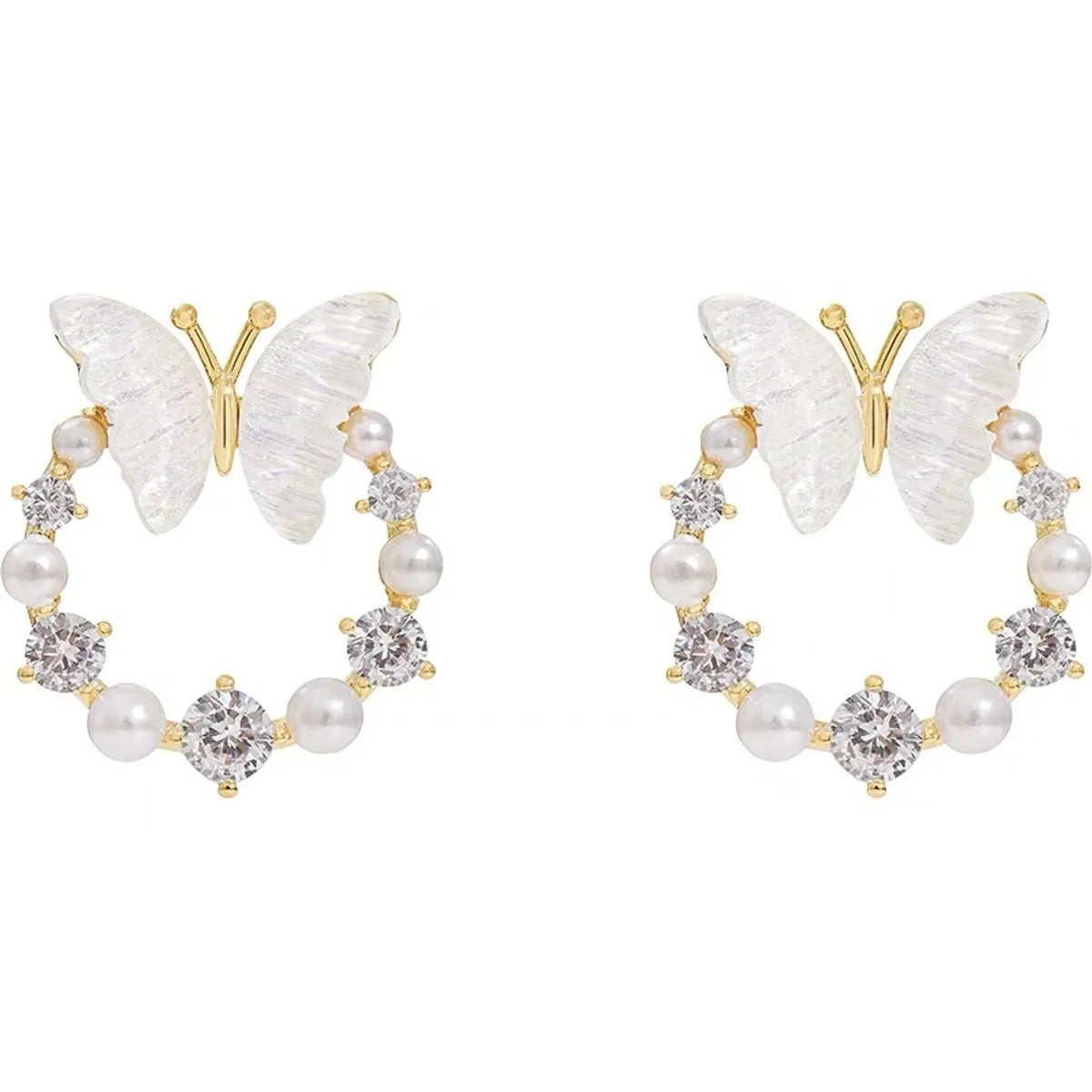 1 Pair Sweet Butterfly Inlay Alloy Resin Rhinestones Ear Studs