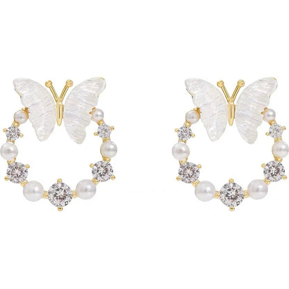 1 Pair Sweet Butterfly Inlay Alloy Resin Rhinestones Ear Studs