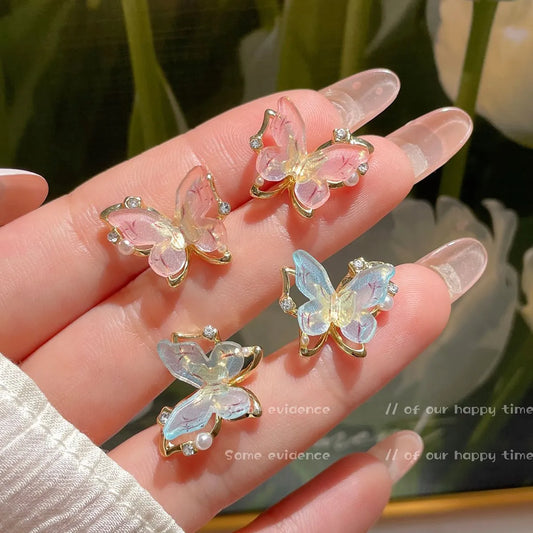 1 Pair Sweet Butterfly Inlay Alloy Resin Zircon Ear Studs