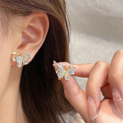 1 Pair Sweet Butterfly Inlay Alloy Resin Zircon Ear Studs