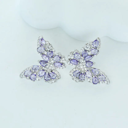 1 Pair Sweet Butterfly Inlay Copper Zircon Ear Studs