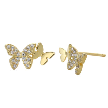 1 Pair Sweet Butterfly Inlay Sterling Silver Rhinestones Ear Studs