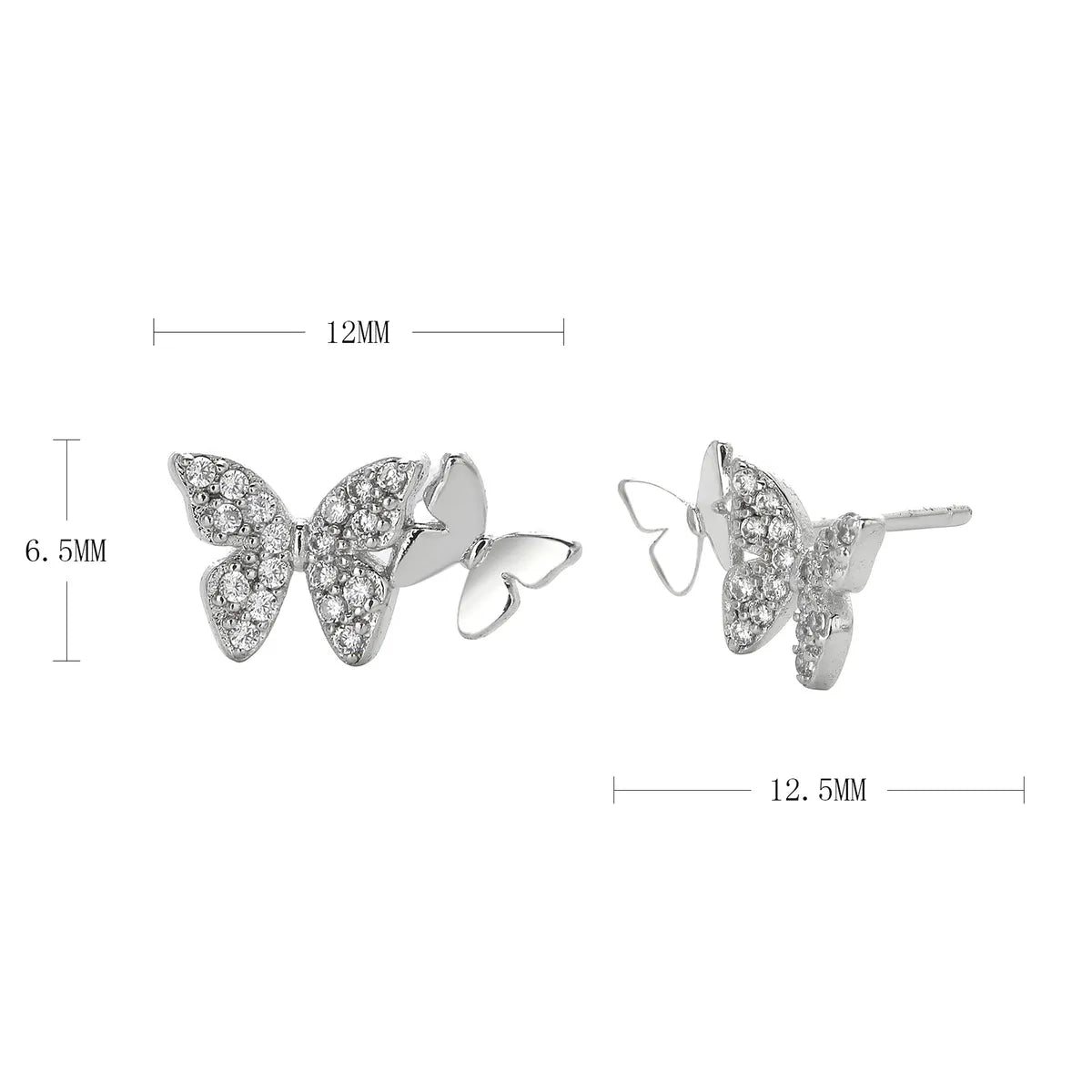 1 Pair Sweet Butterfly Inlay Sterling Silver Rhinestones Ear Studs