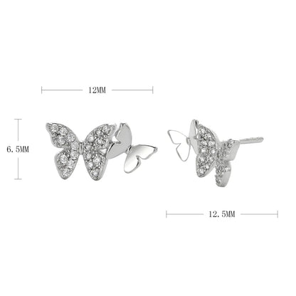 1 Pair Sweet Butterfly Inlay Sterling Silver Rhinestones Ear Studs