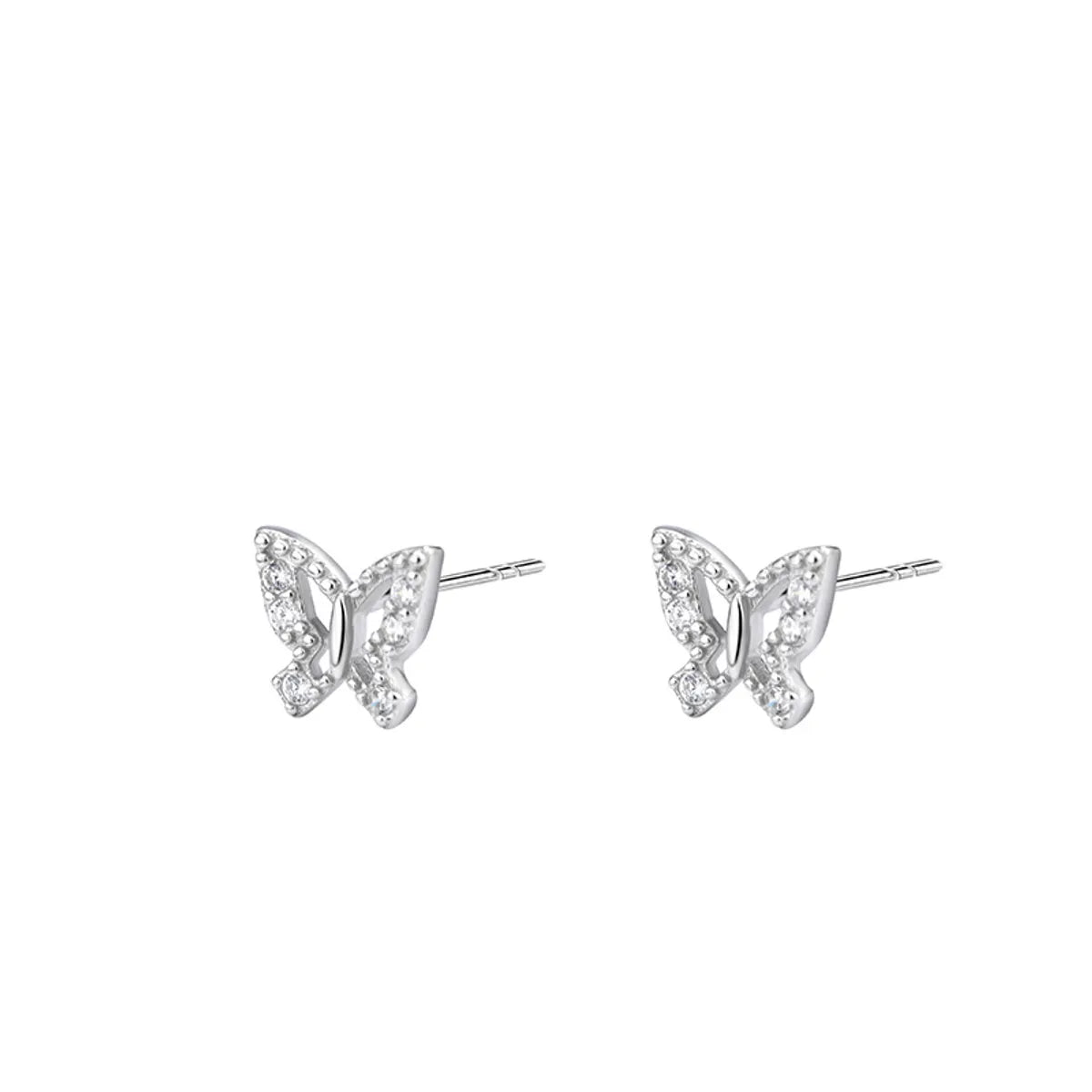 1 Pair Sweet Butterfly Inlay Sterling Silver Zircon Ear Studs