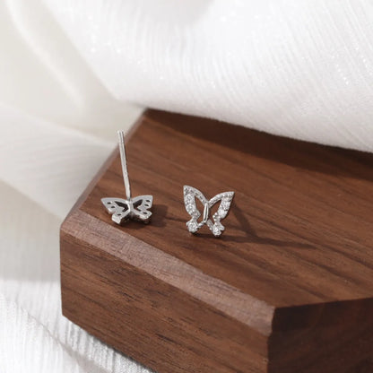 1 Pair Sweet Butterfly Inlay Sterling Silver Zircon Ear Studs