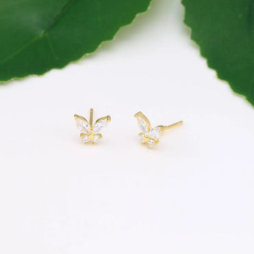 1 Pair Sweet Butterfly Inlay Sterling Silver Zircon Ear Studs