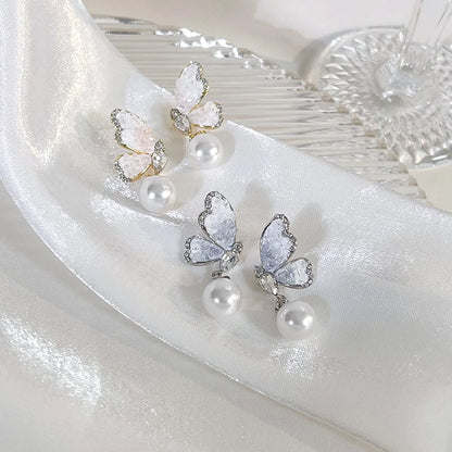 1 Pair Sweet Butterfly Plating Alloy White Gold Plated Gold Plated Drop Earrings