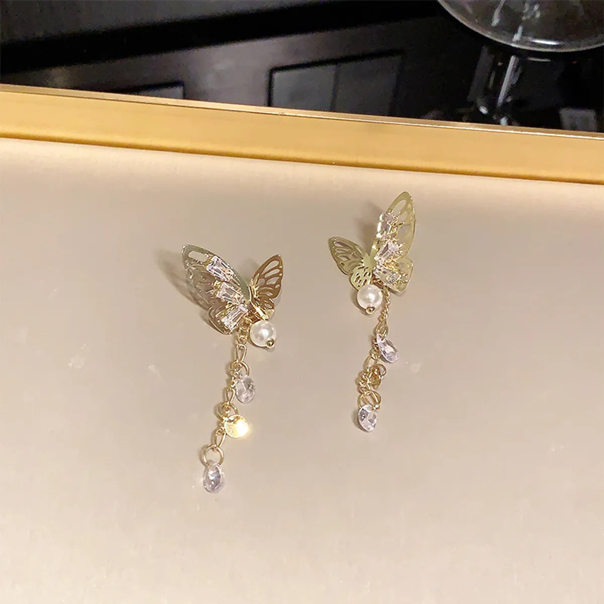 1 Pair Sweet Butterfly Plating Inlay Alloy Zircon 14k Gold Plated Drop Earrings