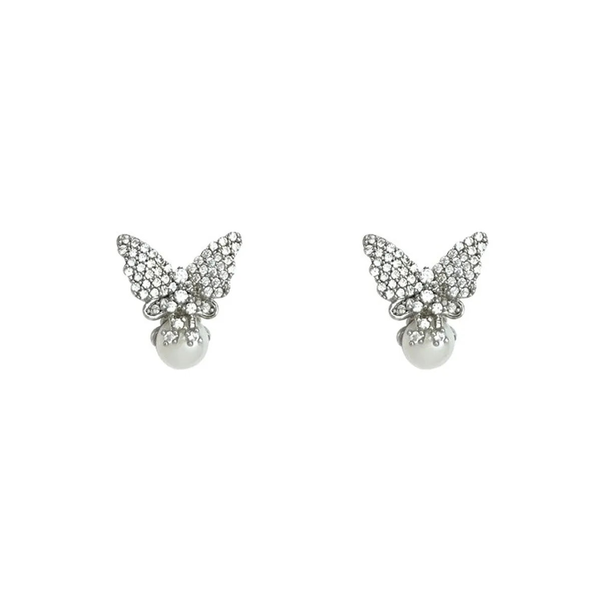 1 Pair Sweet Butterfly Plating Inlay Copper Freshwater Pearl Ear Studs