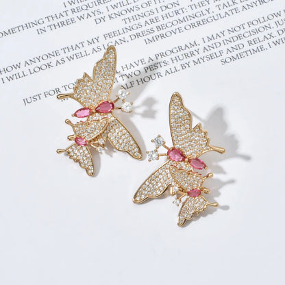 1 Pair Sweet Butterfly Plating Inlay Copper Zircon 18k Gold Plated White Gold Plated Ear Studs